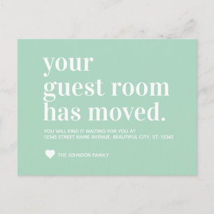 Trendy Mint Green Guest Room Moving Announcement