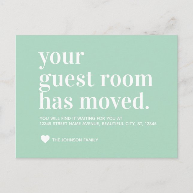 Trendy Mint Green Guest Room Moving Announcement (Front)