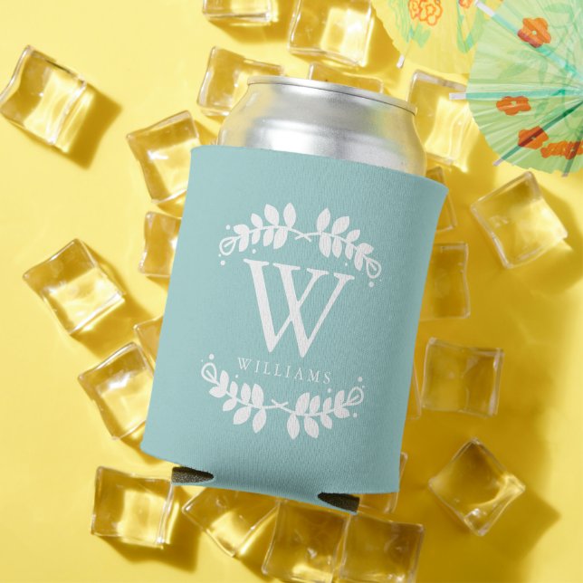 Trendy Mint Green Monogram Can Cooler (In Situ Summer)