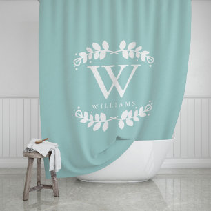 Trendy Mint Green Monogram Shower Curtain