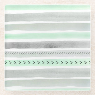 Trendy Mint Green Paint Stripes Pattern Glass Coaster