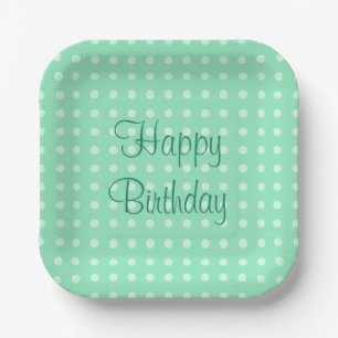Trendy Mint Green Template Happy Birthday Text Dot Paper Plate