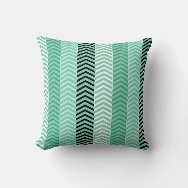 Trendy Mint Green Variegated Chevron Stripes Cushion (Front)