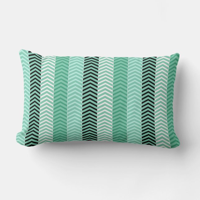 Trendy Mint Green Variegated Chevron Stripes Lumbar Cushion (Front)