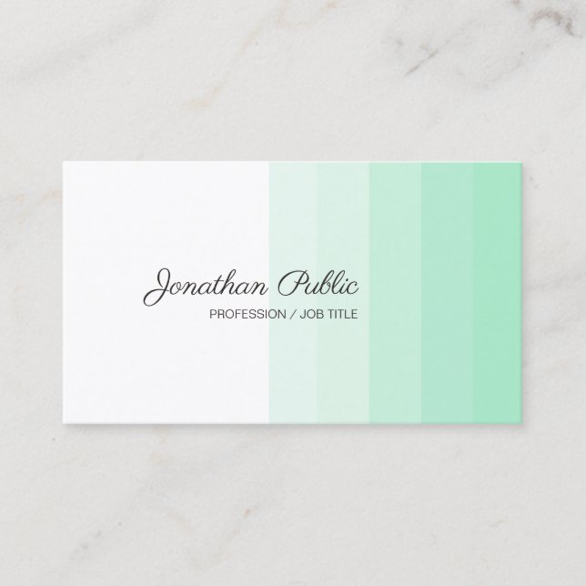 Trendy Mint Green White Handwritten Script Name Business Card (Front)