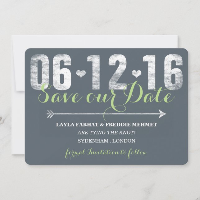 Trendy Mint & Grey Save The Date (Front)