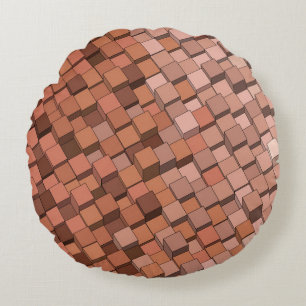 "Trendy Mocha Mousse Geometric 3D Cube Round Cushion