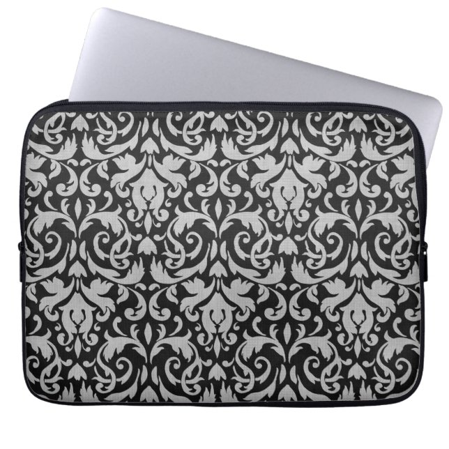 Trendy & Mod Black Grey Damask Laptop Sleeve (Front)