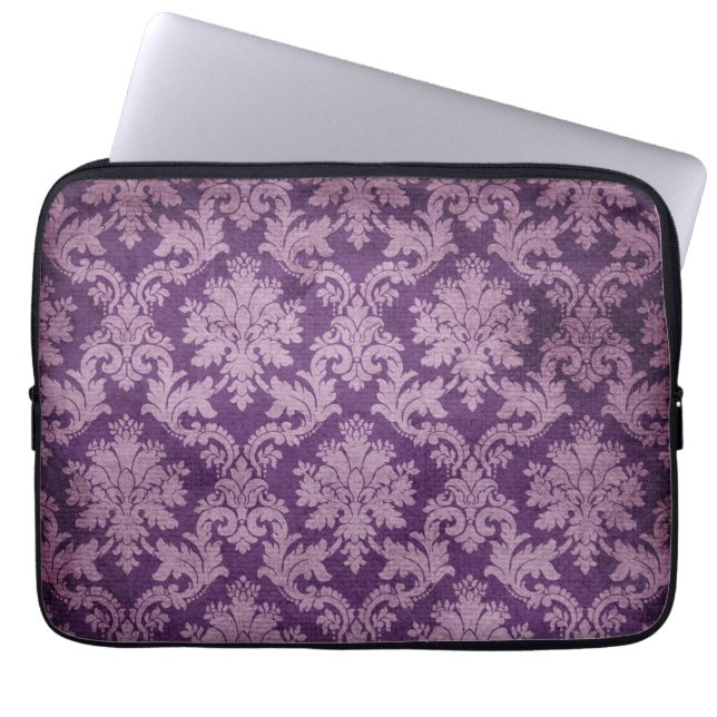 Trendy & Mod Purple Damask Laptop Sleeve (Front)