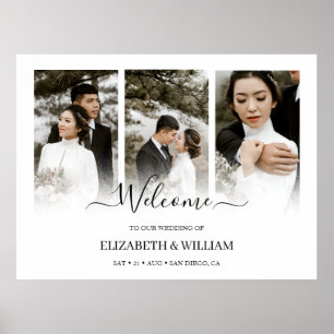 Trendy Modern 3 Photo Collage Wedding Welcome Sign