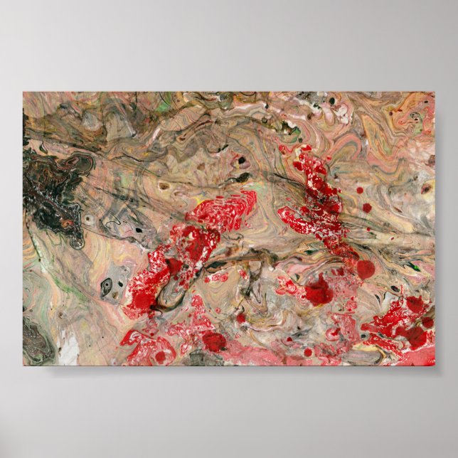 Trendy Modern Abstract Art Black Red Brown Green Poster (Front)