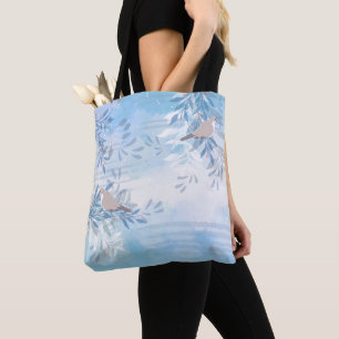 Trendy modern abstract floral botanical leaf tote bag