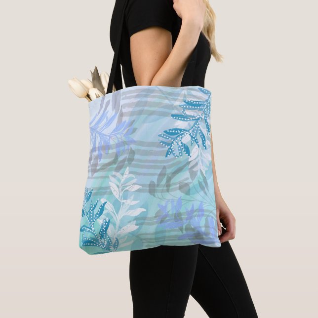 Trendy modern abstract floral botanical leaf tote bag (Close Up)