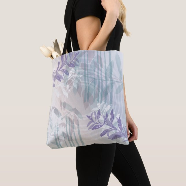 Trendy modern abstract floral botanical leaf tote bag (Close Up)