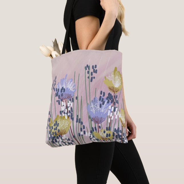 Trendy Modern Abstract Floral Tote Bag (Close Up)