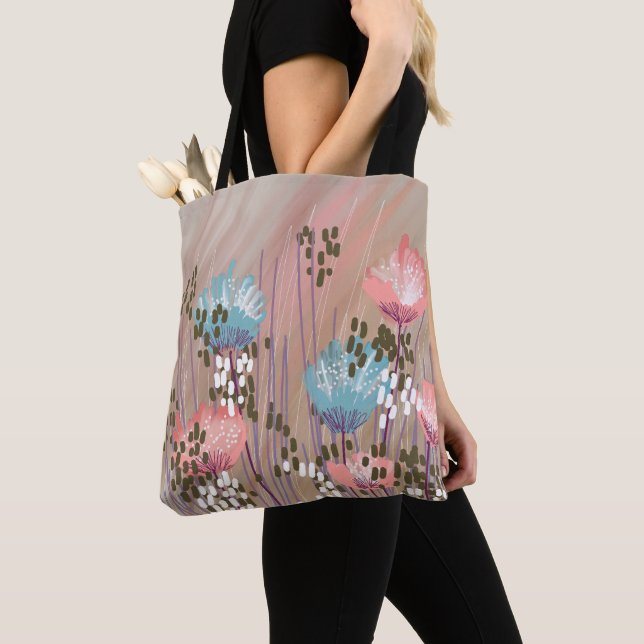Trendy Modern Abstract Floral Tote Bag (Close Up)