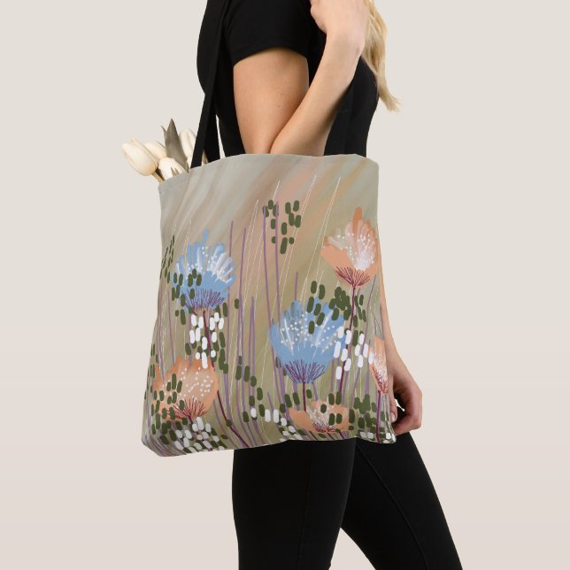 Trendy Modern Abstract Floral Tote Bag (Close Up)
