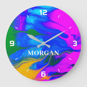 Trendy Modern Abstract Flowing Colours Name Number Large Clock