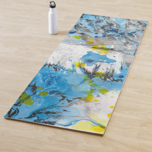 Trendy Modern Abstract Template Blue Yellow White Yoga Mat