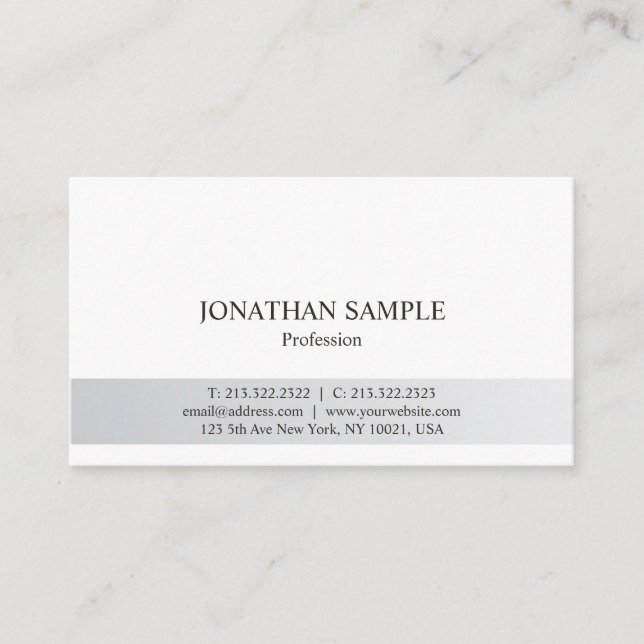 Trendy Modern Beautiful Clean Silver White Design Business Card (Front)