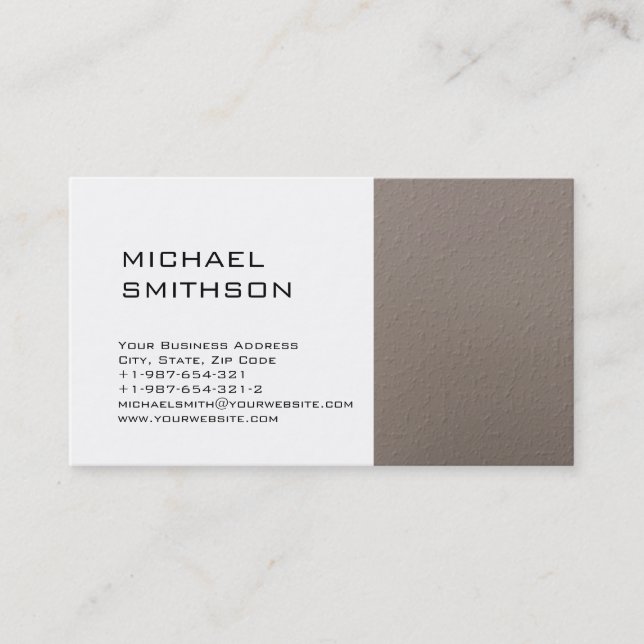 Trendy Modern Beige Stripe White Business Card (Front)