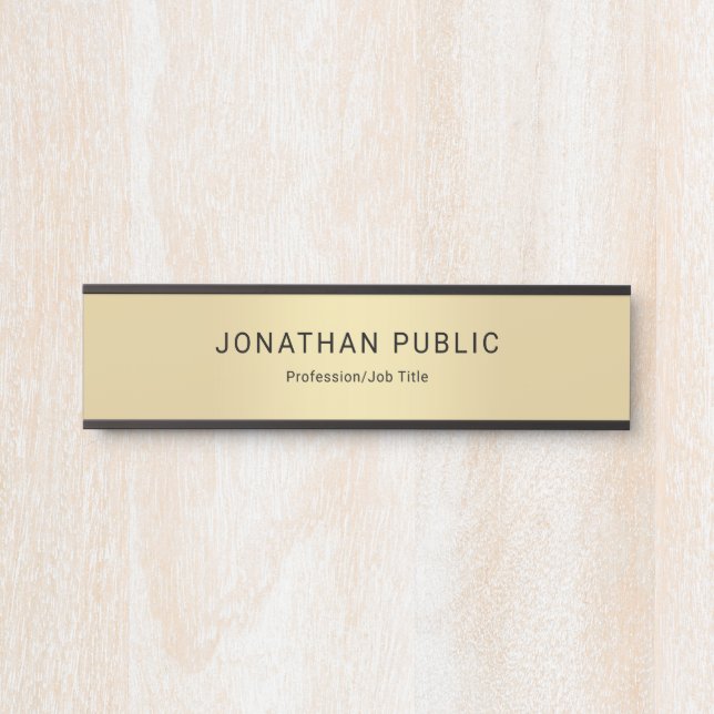 Trendy Modern Black And Gold Elegant Template Door Sign (Front)