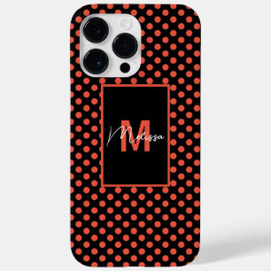 Trendy & Modern Black Dotted Pink Salmon Monogram Case-Mate iPhone 14 Pro Max Case