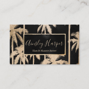 Trendy Modern Black Gold Palm Trees Professional Business Card