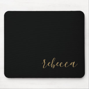 Trendy Modern Black & Gold Simple Name Mouse Pad