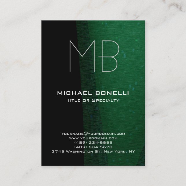 Trendy modern black green pattern business card (Front)
