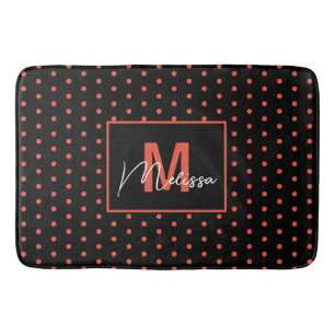 Trendy & Modern Black Salmon Dotted Monogram Bath Mat