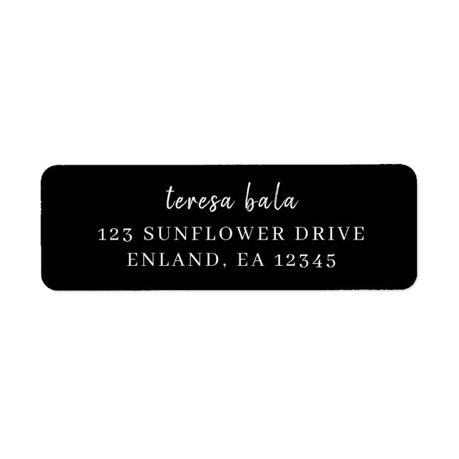 Trendy Modern Black Script Design Return Address Label (Front)