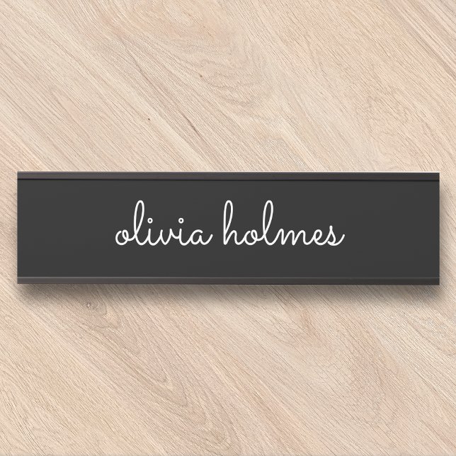 Trendy  Modern Black Script Name Nameplate Sign (Creator Uploaded)