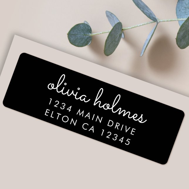 Trendy Modern Black Script Return Address Label (A stylish monochrome label perfect for personalized stationery and everyday mailing)