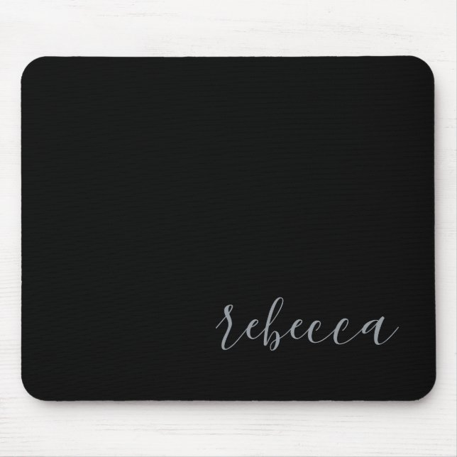 Trendy Modern Black Silver Simple Name Mouse Pad (Front)