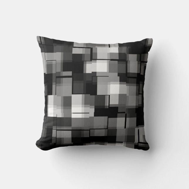 Trendy Modern Black White Abstract Plaid Cushion (Front)