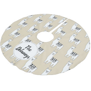 Trendy Modern Black & White Llamas Family Brushed Polyester Tree Skirt