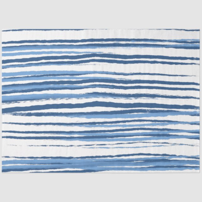 Trendy Modern Blue and White Coastal Stripes Tissue Paper (Front)