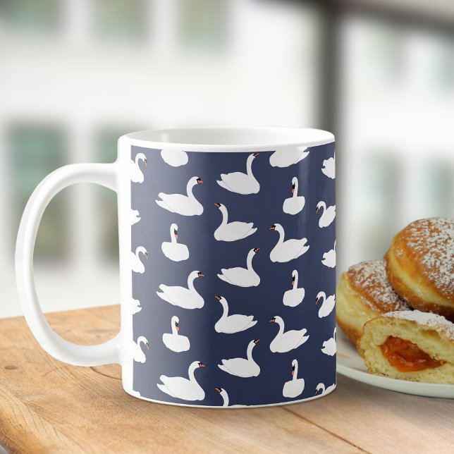 Trendy Modern Blue Swan Pattern Mug (Swan Mug)