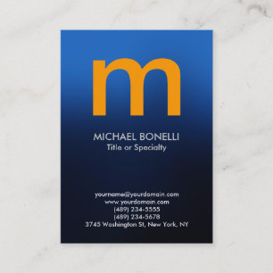 Trendy modern blue yellow monogram business card