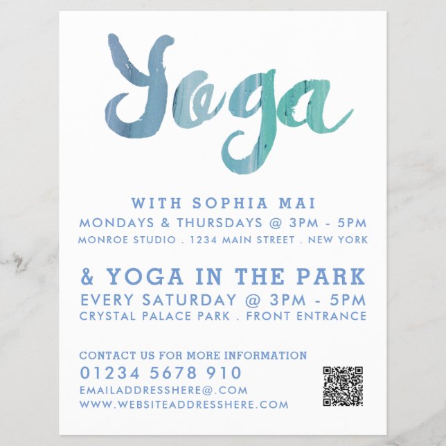 Trendy Modern Blue Yoga Class Advertising Flyer (Front)