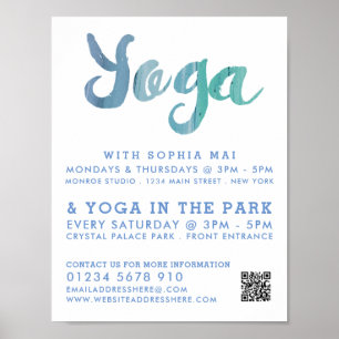 Trendy Modern Blue Yoga Class Advertising Poster