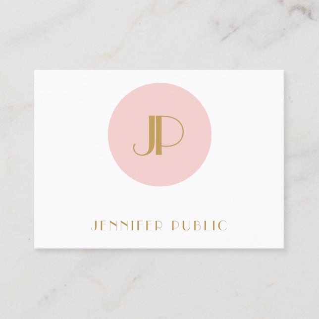 Trendy Modern Blush Pink Gold Monogram Elegant Business Card (Front)