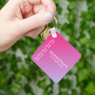 Trendy Modern Bold Pink Gradient 21st Birthday Key Ring