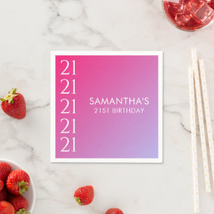 Trendy Modern Bold Pink Gradient 21st Birthday Napkin