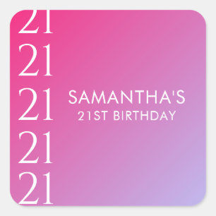 Trendy Modern Bold Pink Gradient 21st Birthday Square Sticker