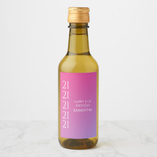 Trendy Modern Bold Pink Gradient 21st Birthday Wine Label