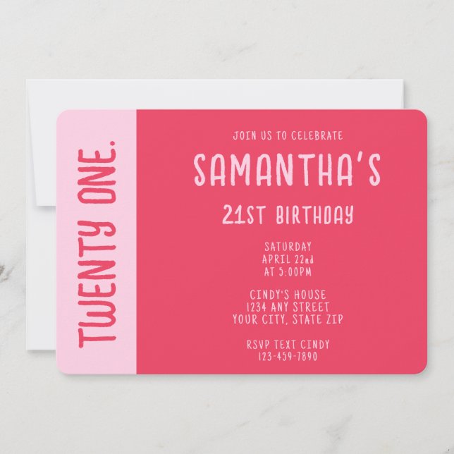 Trendy Modern Bold Pink & Red 21st Birthday Invitation (Front)