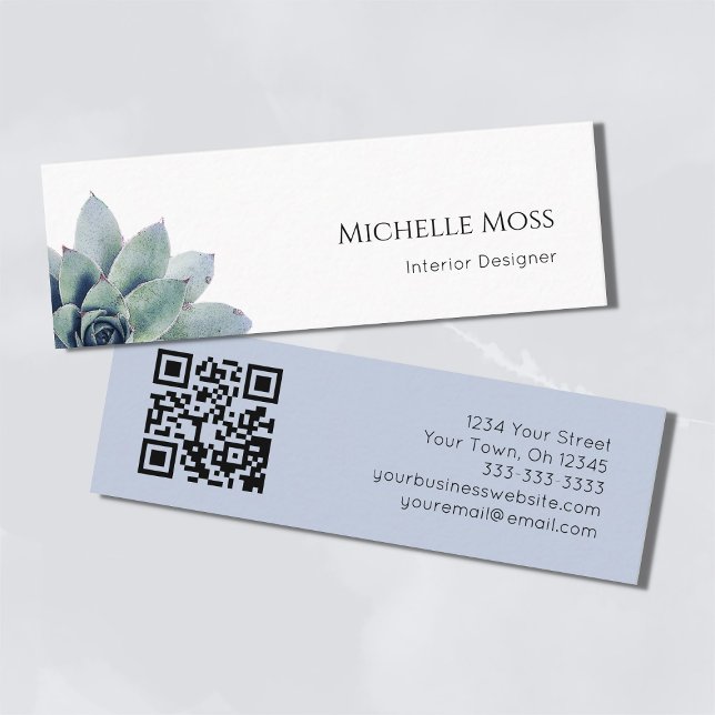 Trendy Modern Botanical Greenery QR code  Mini Business Card (Creator Uploaded)