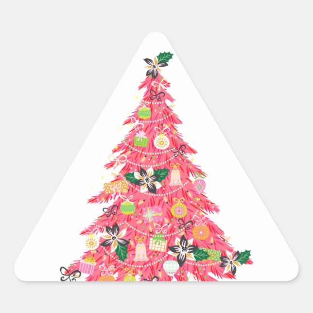 trendy modern bright colour festive christmas tree triangle sticker (Front)